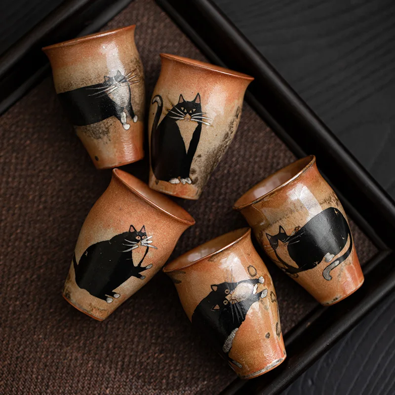 50ml Japanese Kiln Change Ceramic Teacup Retro Handmade Zhiye Cat Cup Small Master Mug Porcelain Chinese Kung Fu Gongfu Teaware