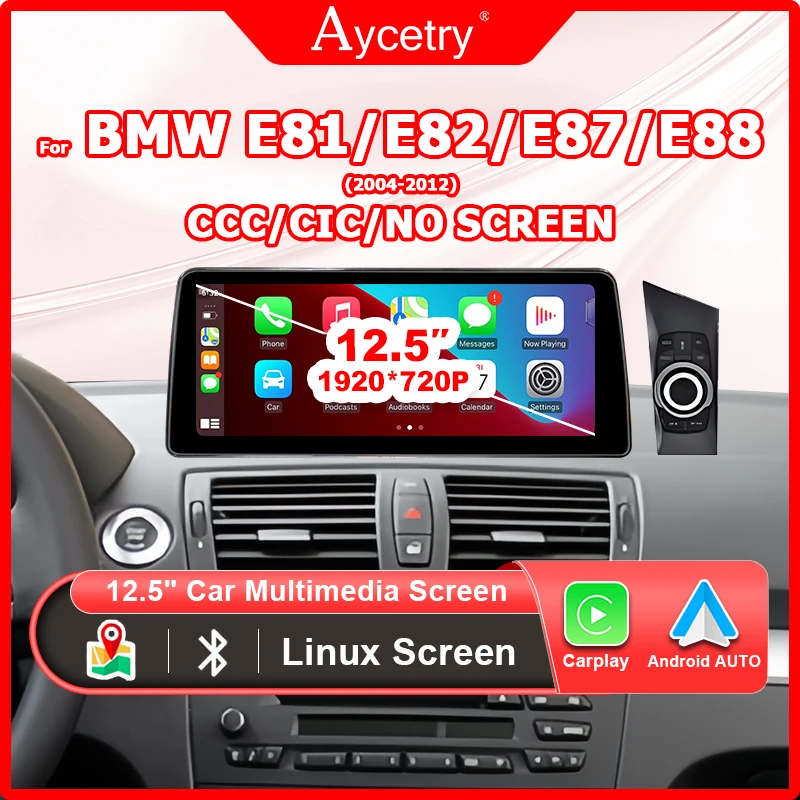 12,5-Zoll-Linux-Bildschirm-Autoradio für BMW E81 E82 E87 E88 2005-2012, kabelloses CarPlay, Android Auto, Bluetooth, AutoLink, AirPlay, 2-DIN-Autoradio, GPS, WLAN, 4G LTE