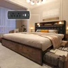 Queen Bed Frame with 4 Storage Drawers and Upholstered Headboard Meal Bed Frame Queen Size Built in Charging Station,Noise Free 1