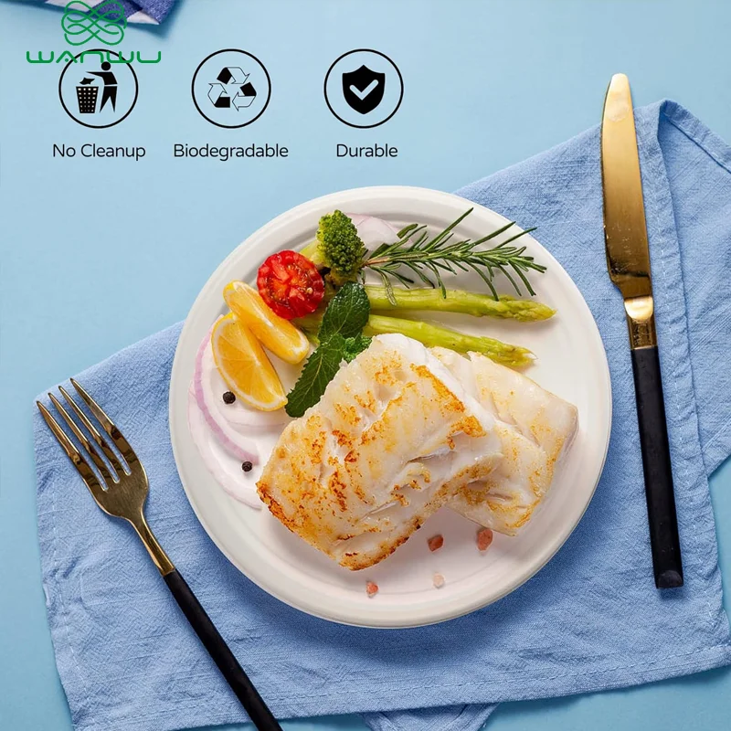 Disposable Paper Plate 50 PCS Heavy-duty, eco-friendly, biodegradable Bagasse Dinner and Lunch Plates