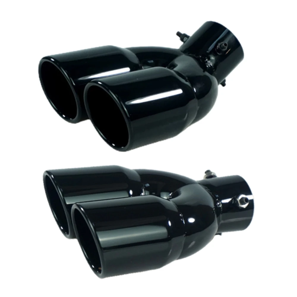 Universal 63mm Car Inlet Doublebarrel Rear Exhaust Tip Tail Pipe Muffler Black Titanium Outlet
