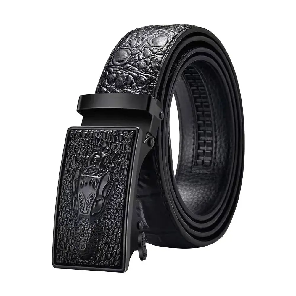 

Fashion Vintage Man Business Belts Leather Belt Crocodile Pattern Waist Band Automatic Buckle Waistband