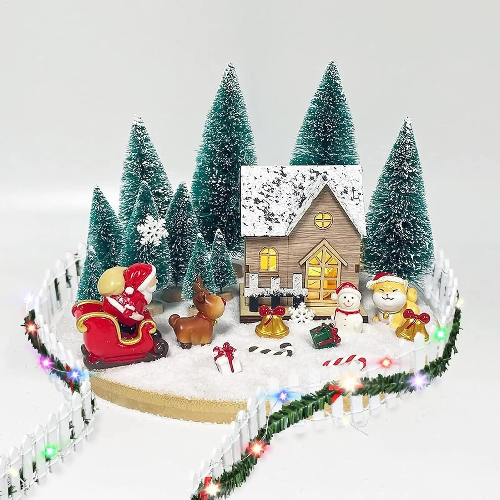 new Dollhouse Miniature Fairy Garden Decor Mini Fence Christmas LED Light Rattan Wooden Fence Landscaping Prop