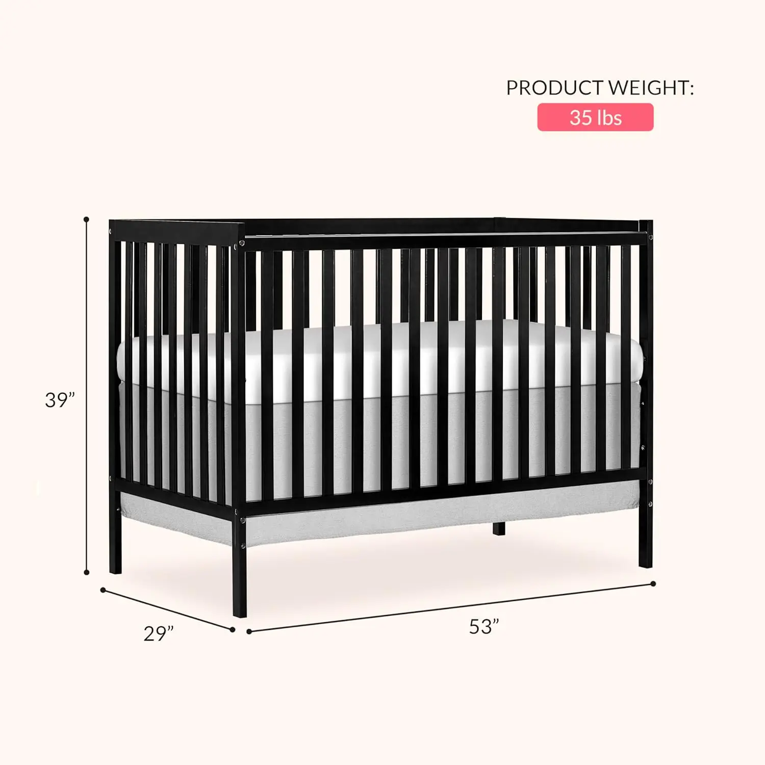 Synergy 5-in-1 Convertible Full-Size Baby Crib with Toddler, Day & Full Bed Conversion in Black, GreenGuard Gold & JPMA