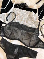 Ensemble de Lingerie Sexy en dentelle brodée de fleurs pour femmes, soutien-gorge français Ultra-fin en maille transparente, décoration détachable, sous-vêtements en chaîne 3
