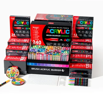 Ensemble de marqueurs d'artiste professionnels 12-240 couleurs/boîte, marqueurs acryliques liquides à ligne droite pour dessin à pointe souple, peinture d'art Graffiti à faire soi-même