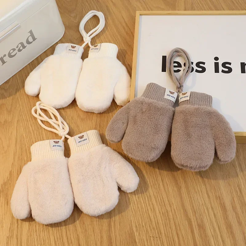 

Winter Gloves for Kids Korean Style White Series Baby Mittens for Newborn Thicken Rabbit Plush Warm Accessories Hot