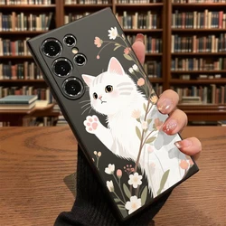 Floral White Cat Soft TPU Phone Case - Enhanced Protection Cover - Galaxy S20 FE (Black DQMYZMAOH)