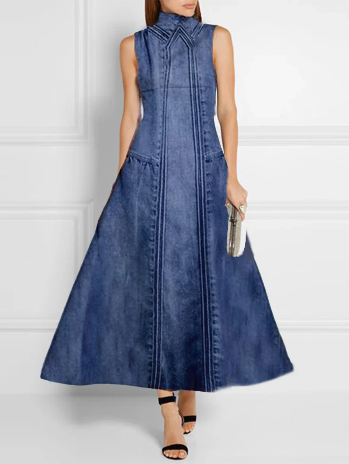 

Elegant Women's Denim Tank Top Dress A-line Casual Solid Color Minimalist High Street Summer Jeans Dress Women 2023 maxi dress