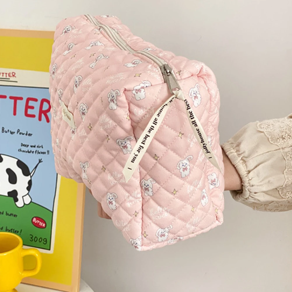 Women Makeup Handbags Zipper Korean Quilted Beauty Case Portable Make Up Pouch Floral Print Large Capacity for Ladies Girl