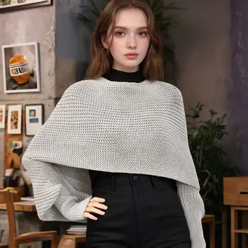 Sciarpa scialle lavorata a maglia spessa con maniche Maglieria morbida e calda Cardigan Mantello Avvolgente Spalla Collo Proteggi Sciarpe di Pashmina Doppio uso 1