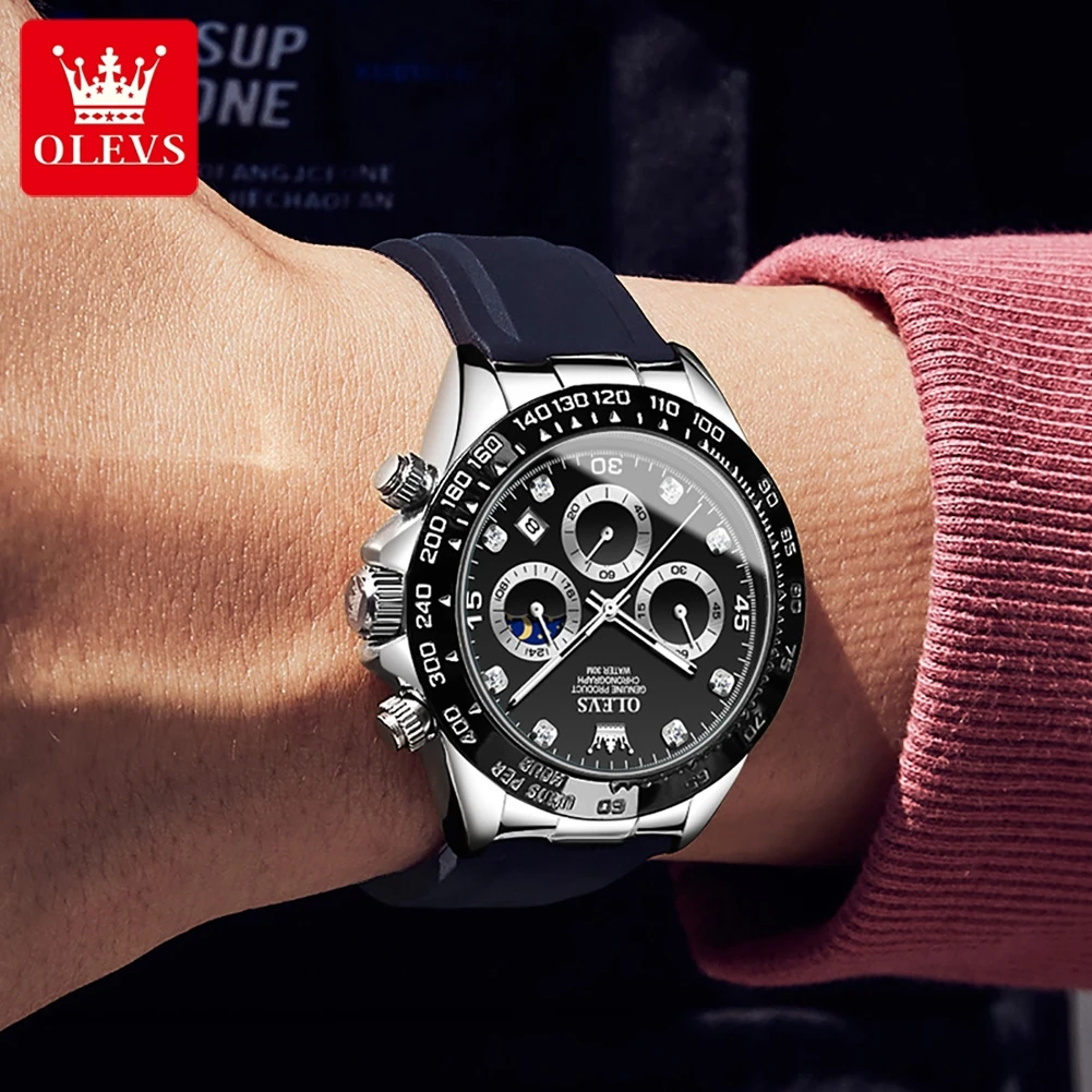 OLEVS Watch For Men Women Diamond Scale Calendar Quartz Couple Watches Silicone Strap Chronograph Waterproof Fashion Wristwatch