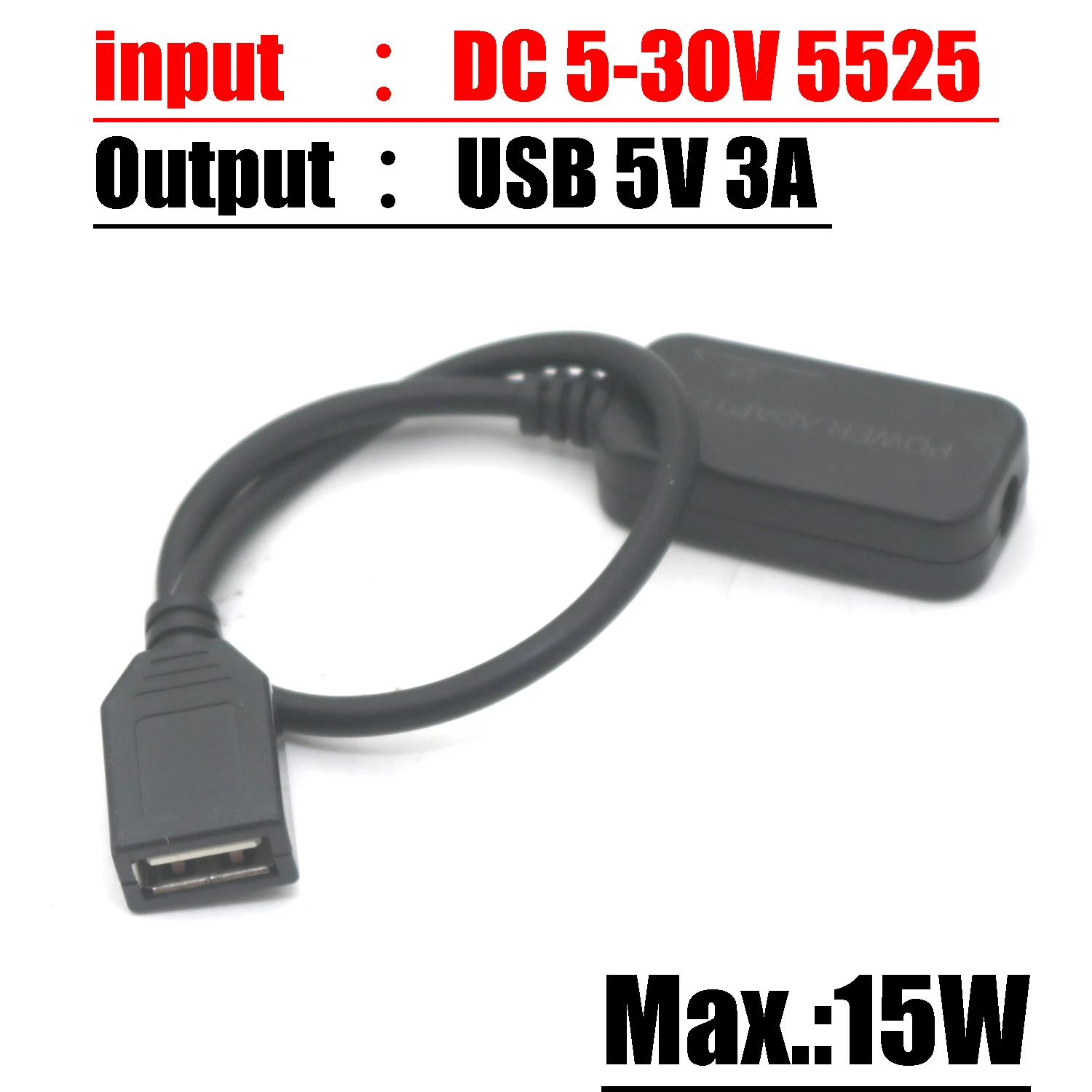 

15W DC-DC 5525 TO USB 5V 3A Buck Converter Power CABLE 5V-30V 12V 15V 19V 24V TO 5V USB Voltage Regulator Battery PHONE Charging