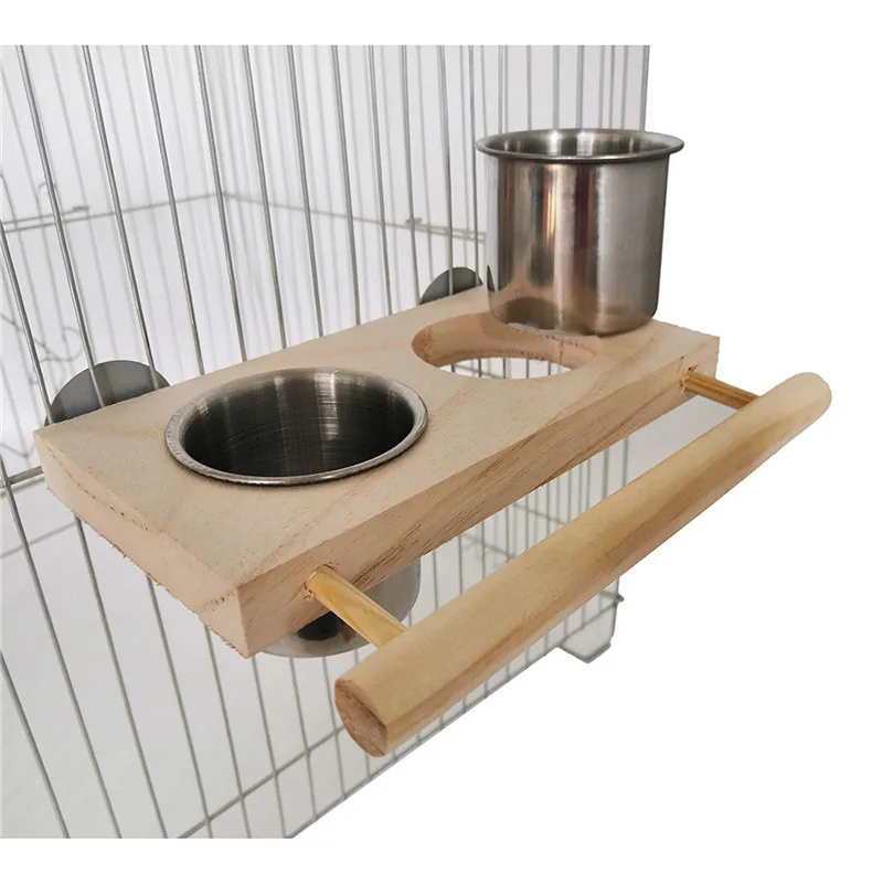 

Bird Feeding Cups for Cage Hanging Parrot Feeder Food Water Bowl 2 in 1 Bird Perch Feeder Stainless Steel Parrot Feeding Cups