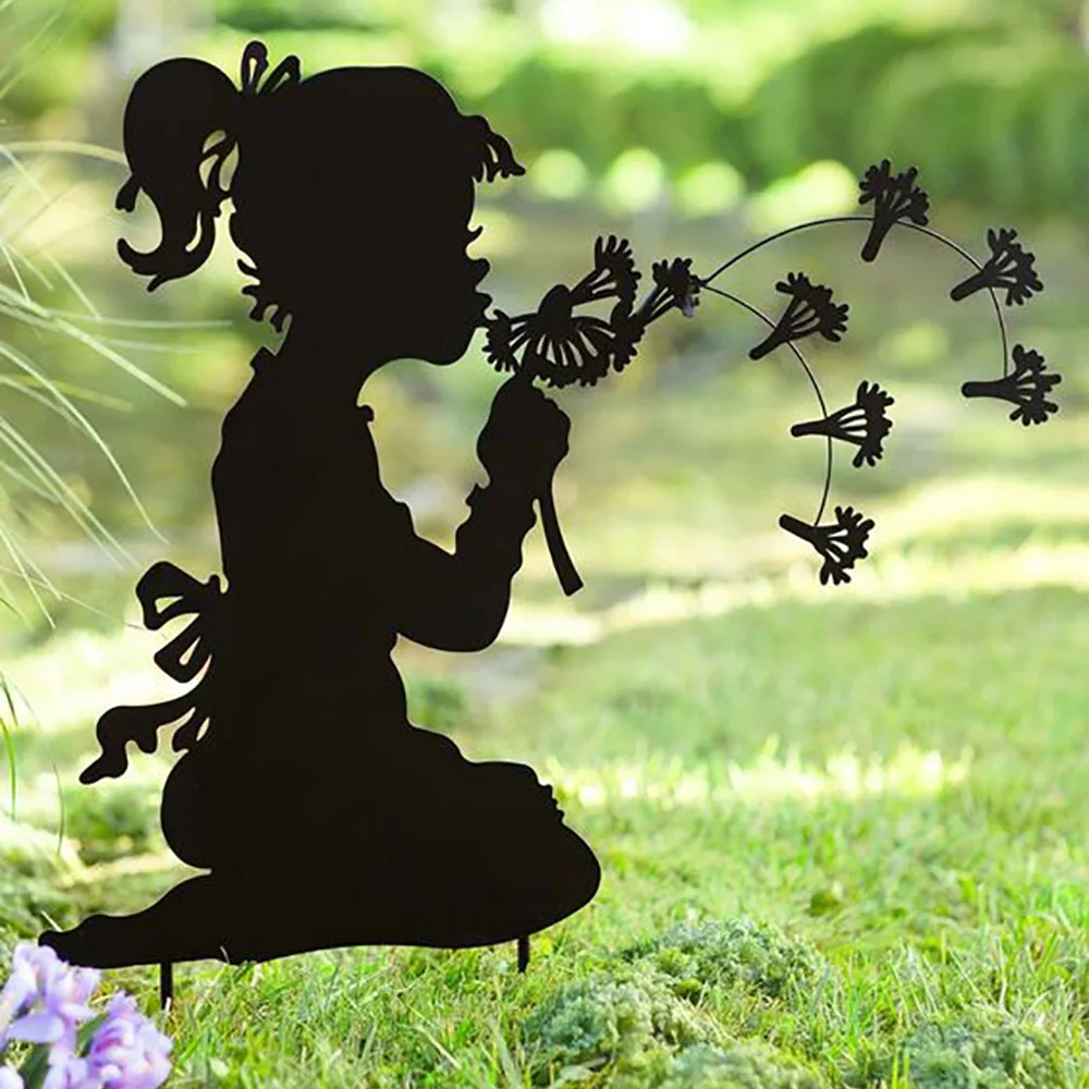

1 шт. ветер и Одуванчик, металл, девочка, мальчик, украшение для сада, уличный газон, сад, двор, украшение для дома