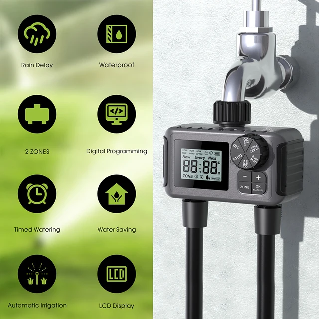 Automatic Irrigation Watering Timer LCD Display Irrigation Controller Programmable Sprinkler Rain Delay for Garden Lawn Pool 4