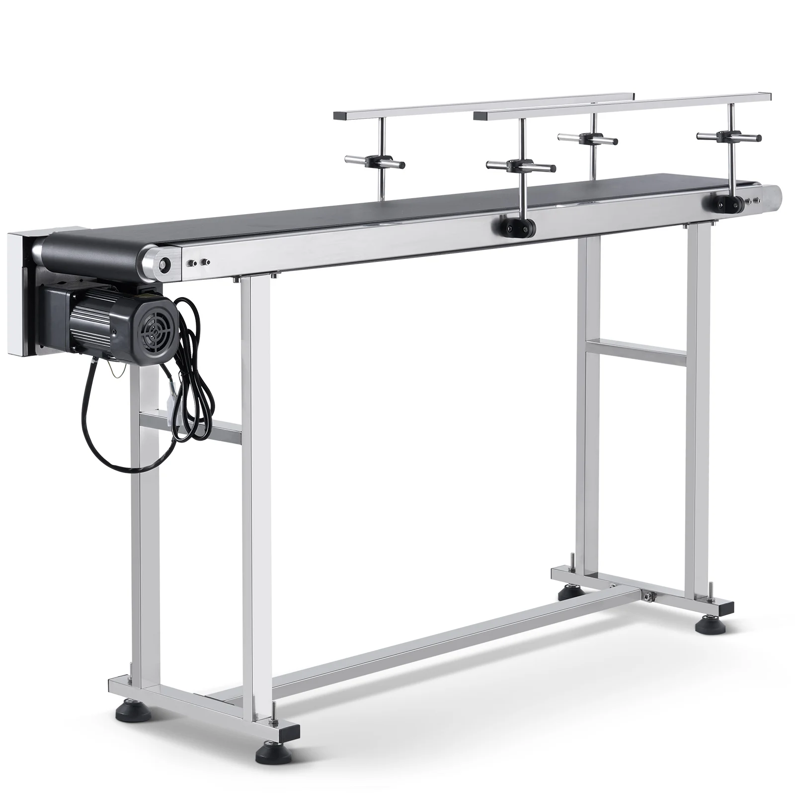 SucceBuy PVC Belt Conveyor Table Double Guardrail Stainless Steel Motorized Adjustable Speed for Factory Inkjet Coding Powered