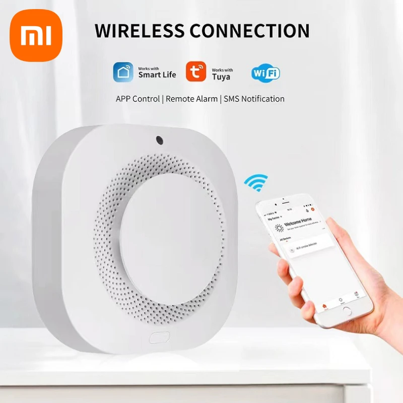 Xiaomi Tuya Wifi Smoke Detector Sensor 90DB Alarm Fire Smart Smoke Detector Wifi Fire Protection Home Security Alarm Smart Life