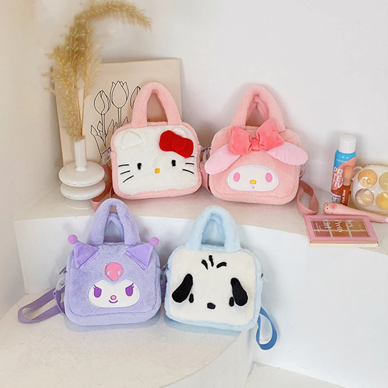 

Kawaii Sanrio Hello Kitty Kuromi Anime Cartoon Portable Crossbody One Shoulder Plush Makeup Bag Toys Child Hallowmas Gifts Girls