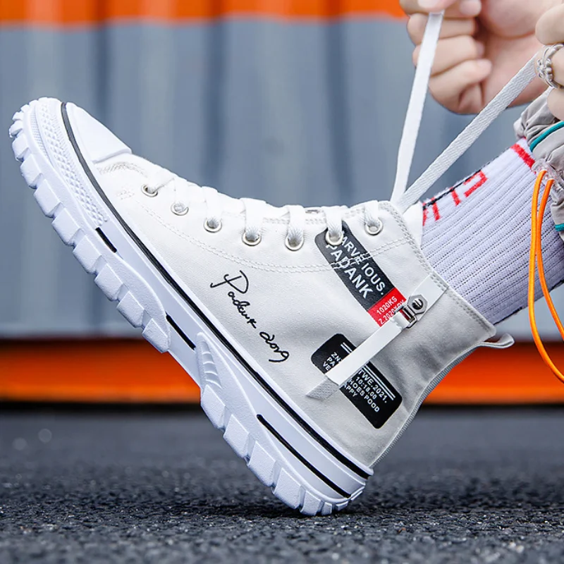 Men's Canvas Shoes High Top Sneakers Breathable Platform Casual Shoes Lace-up Flats Men Non-slip Vulcanize Shoes Tenis Masculino 4