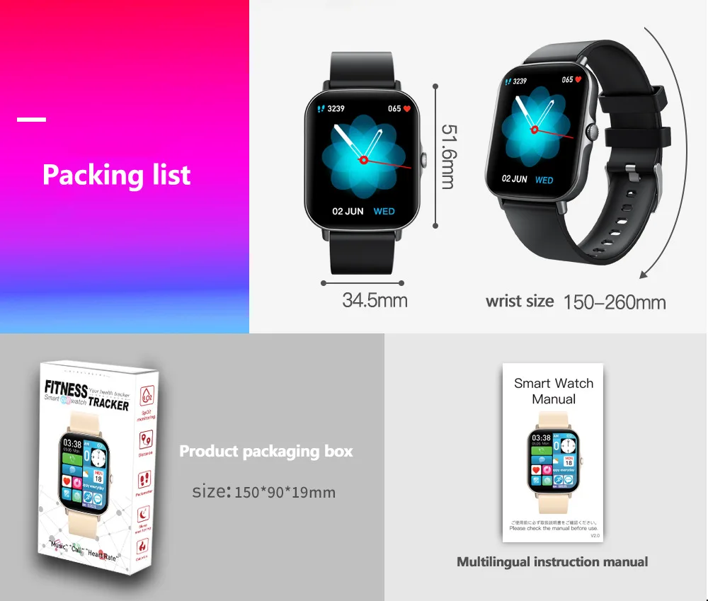Smart Watch Bluetooth-compatible Fitness Tracker Sport Watch Heart Rate Monitor Blood Pressure Smart Bracelet For Android IOS