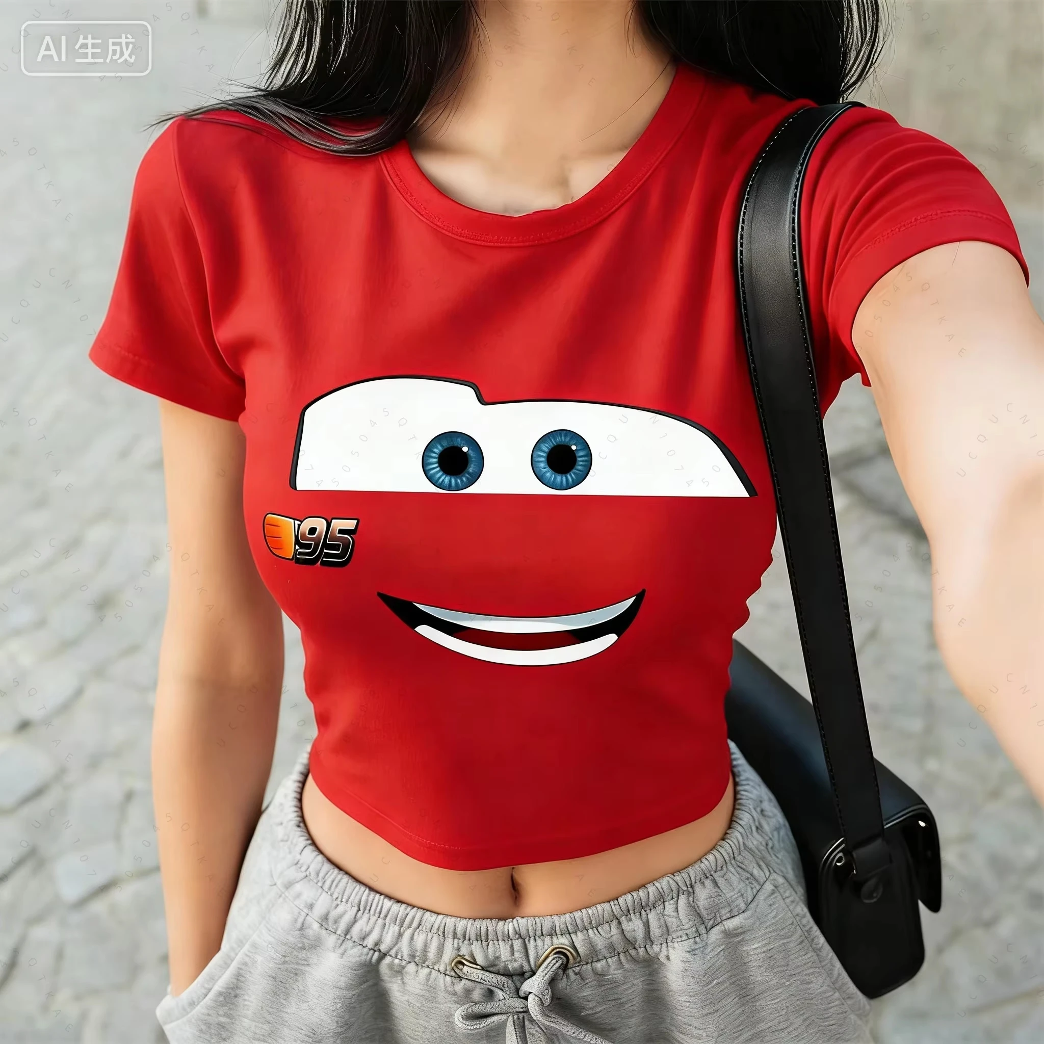 2026 신상 캐주얼 여름 커플 라이트닝 맥퀸 레트로 그래픽 오버사이즈 매칭 티셔츠 루즈핏 커플룩 크롭탑 세트