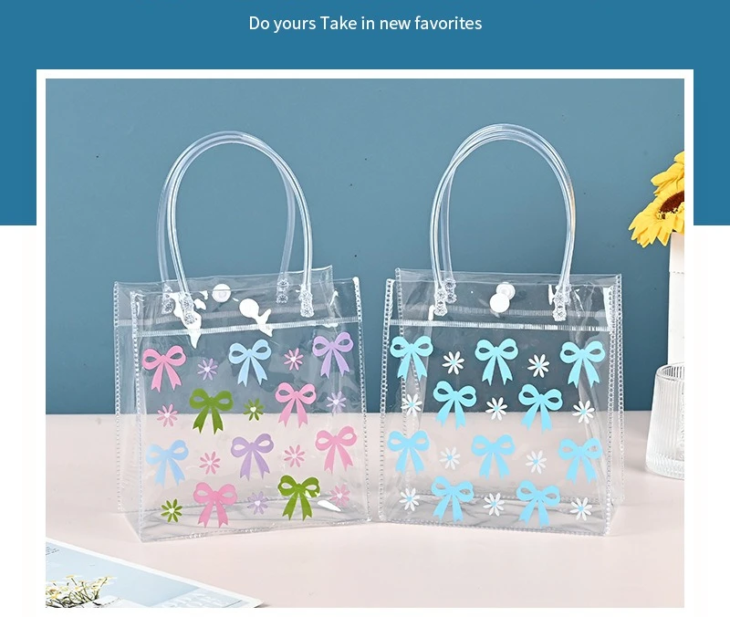 Description Picture 3 of item10 Pieces of PVC Transparent Tote Bags Flexible Cosmetics Shopping Bags Jewelry Candy Gift Bag Holiday Party Wedding Decorations