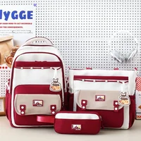 Large Capacity Hot Sale Nylon Solid Color Zipper School Bags Three Piece Set Classic Simple Versatile Backpacks Schoolbags 1