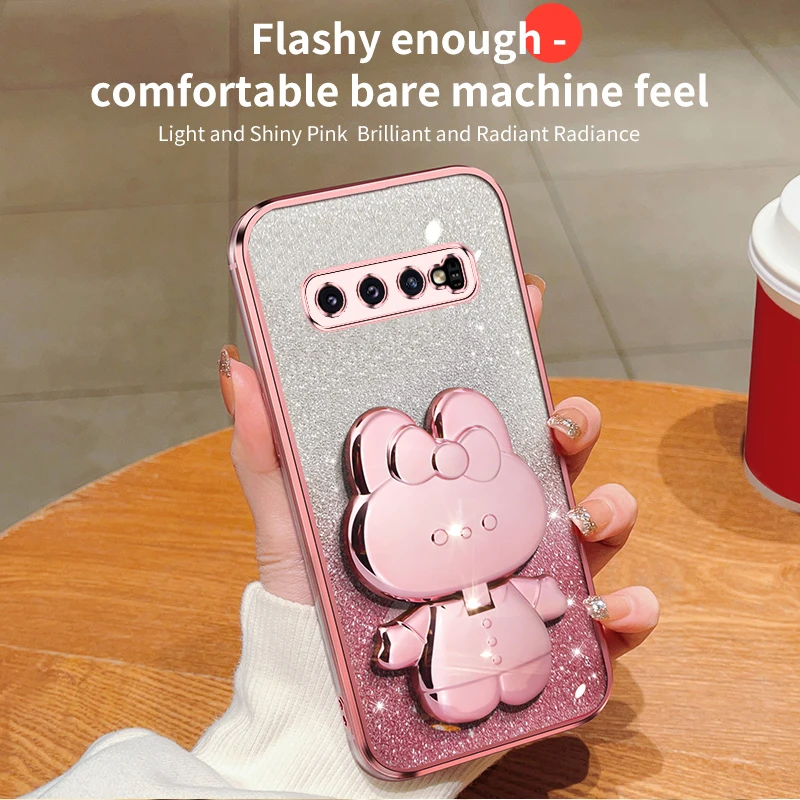 Étui de support de miroir de maquillage de lapin à paillettes pour Samsung Galaxy Note 20 Ultra Plus S10Plus S10 plus S 10 Soft Cover_voghion.com