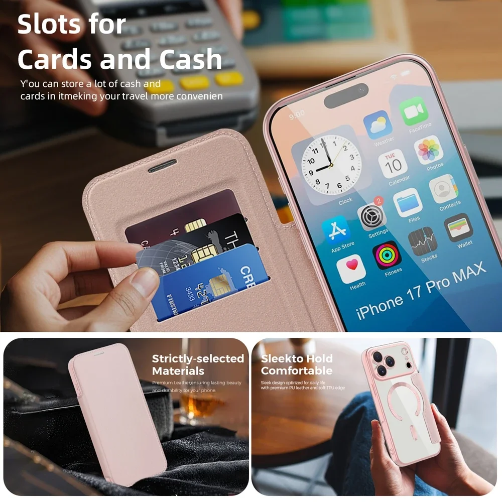 Premium Flip Leather Case with Card Holder and Magnetic Wireless Charging