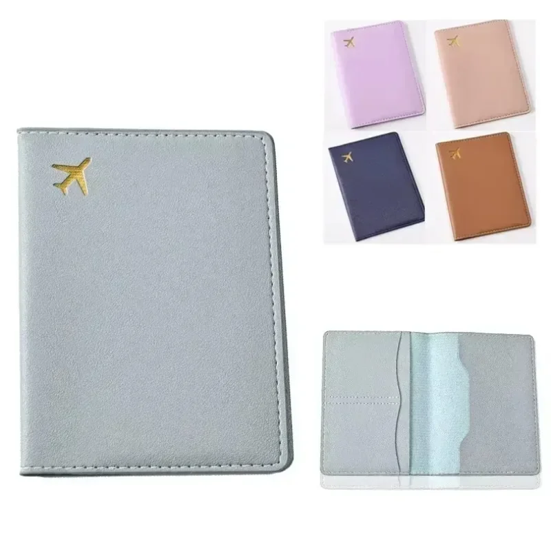 PU Leather Solid Color Passport Holder Women Men Passport Cover Flight Ticket Clip Multifunctional Passport Wallet Id Holder