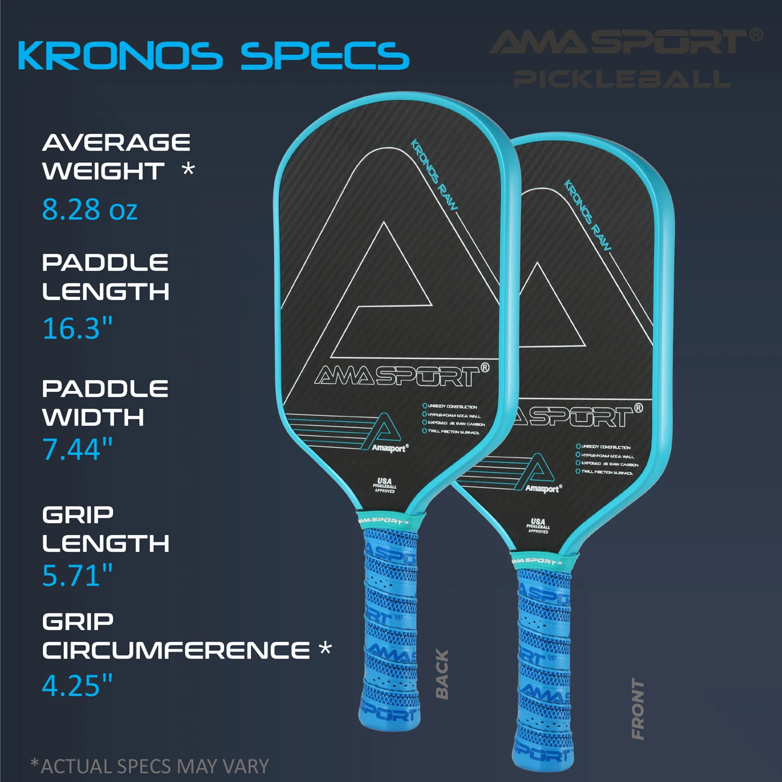 AMA Esporte Pickleball Paddle com Tampa Bag, 3K Fibra De Carbono Fricção Texturizada Superfície para Spin Thermoformed Kronos Padel Durável