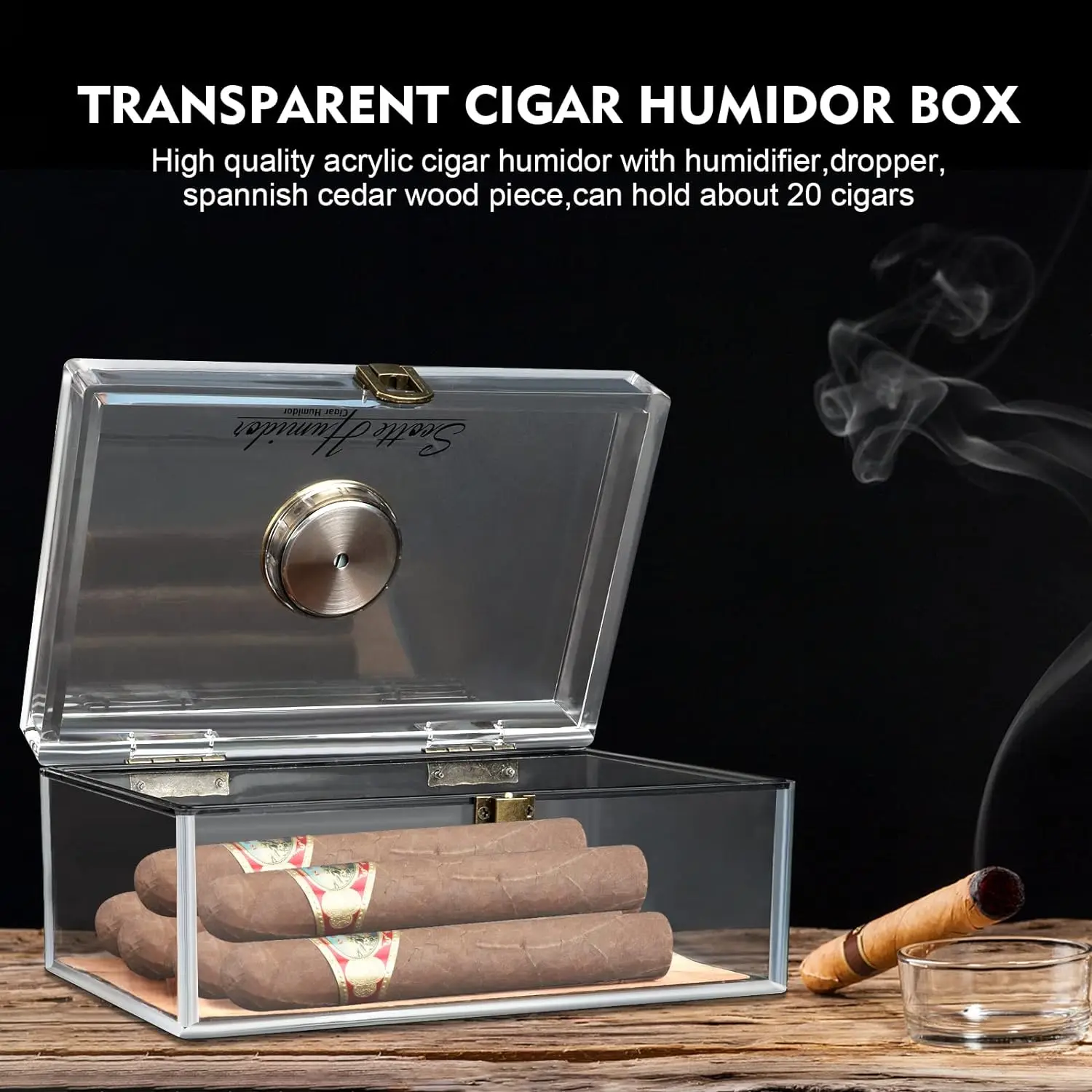 Scotte Cigar Case Humidors Acrylic Cigar Box Hygrometer Humidifier Hold 20 Cigars Include Cutters Punch Accessories