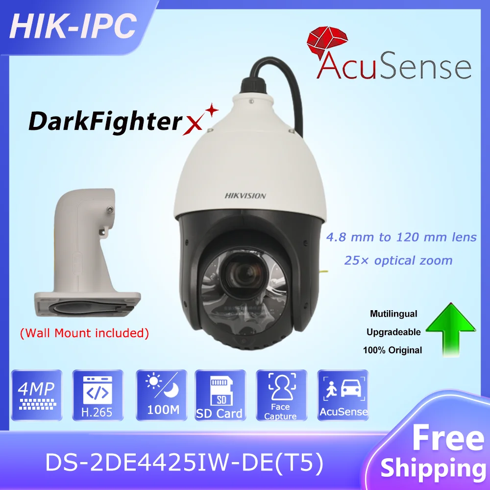 

Original HIK PTZ 4MP 25X Zoom IP Camera DS-2DE4425IW-DE(T5) IR100M DarkFighter Face Capture CCTV Surveillance IP Camera App View