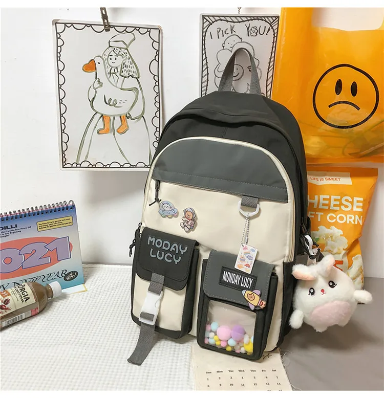 Zigui School Backpack Teenagers Multipocket Bag Nylon Large Capacity Bags Functional Black Kawaii Backpack