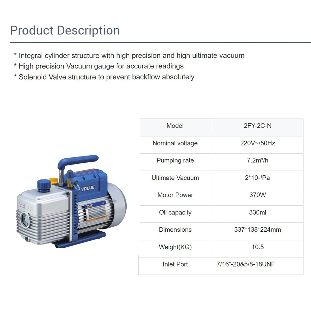 VALUE 2FY-2C-N Vacuum Pump Air Conditioning Dual Stage Vacuum Pump