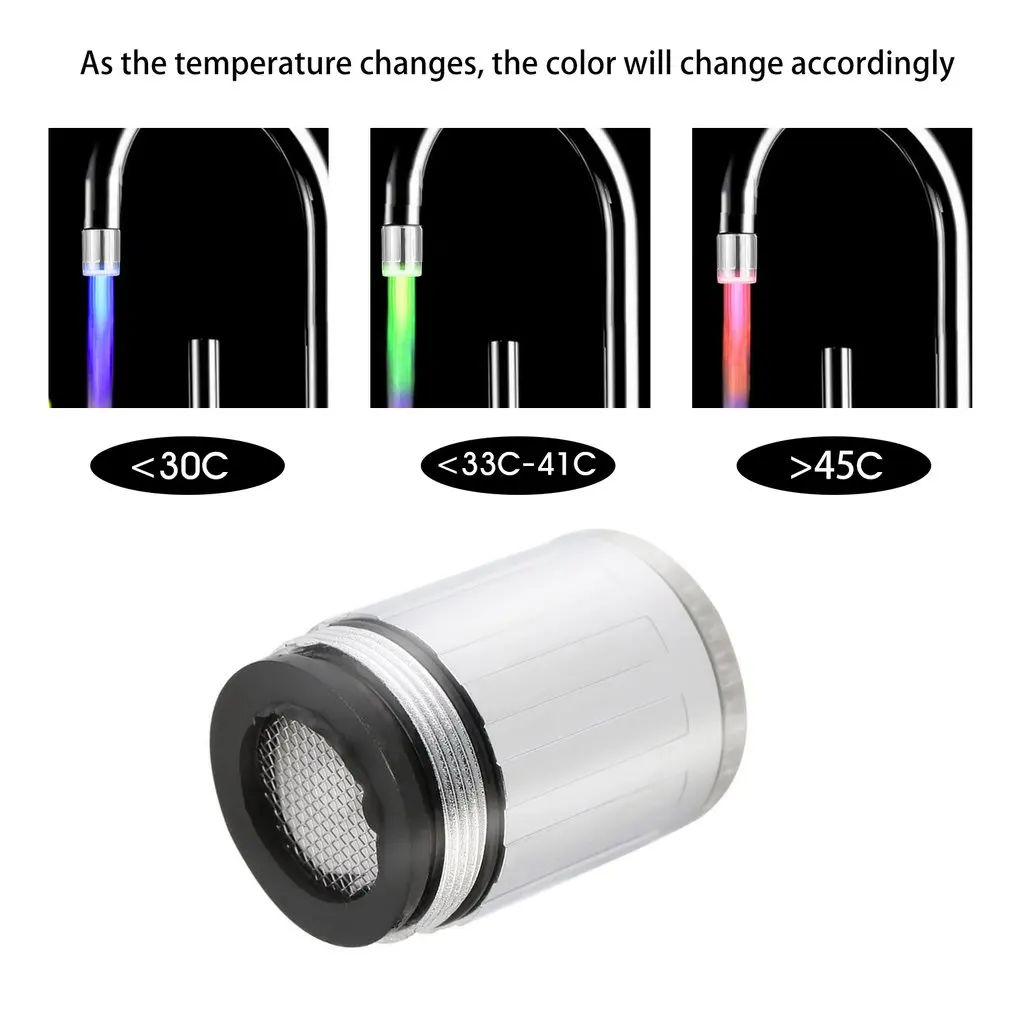 LED Temperature Sensitive 3-Color Light-up Faucet Kitchen Bathroom Glow Water Saving Faucet Aerator Tap Nozzle Shower LED Faucet 