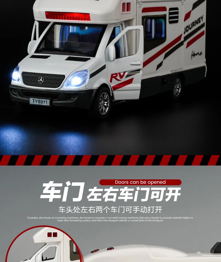 Neue 1:30 Legierung Luxus RV Caravan Auto Modell Metall Camper Van Wohnmobil Tourenwagen Fahrzeuge Modell Sound und Licht Kinder Spielzeug Geschenke – Detail 5