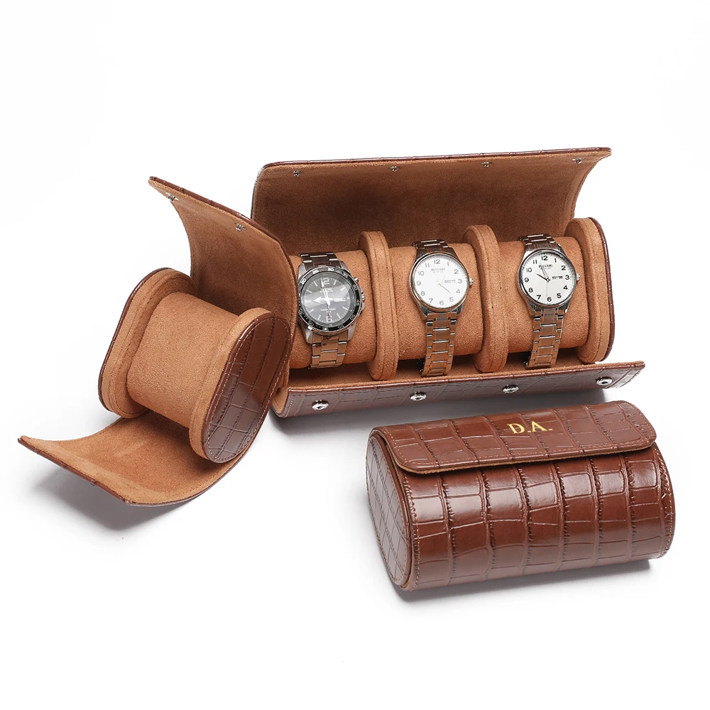 Luxury Crocodile Watch Storage Box Custom Name Travel 1 2 3 Slots Watches Roll Aligator PU Leather Brand Watch Display Case Bag