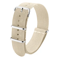 Ribbed Nylon Woven Watch Strap - Sporty Fabric Canvas Wristband - 22mm (Beige)