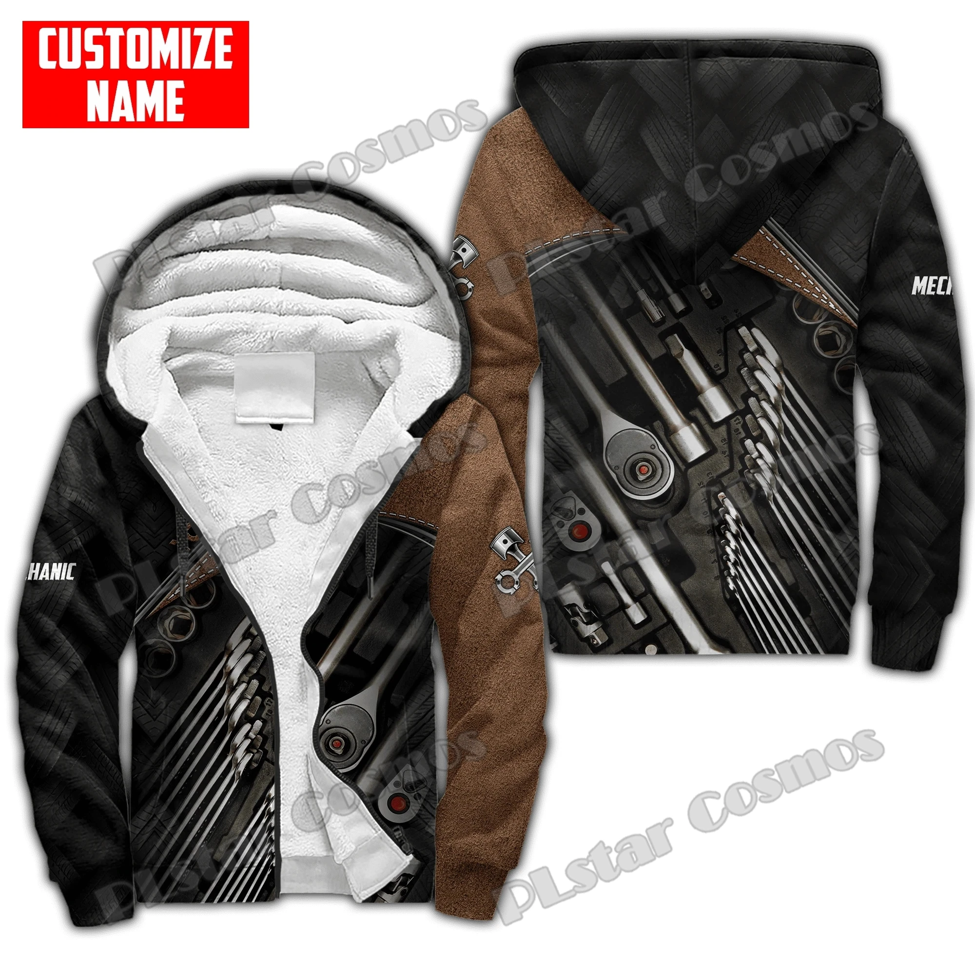 Personalisierte Name Mechaniker 3D All Over Gedruckt Fleece Zipper Hoodies Männer Frauen Winter Warme Doppel Plus Samt Casual Jacke JR04 – Detail 11