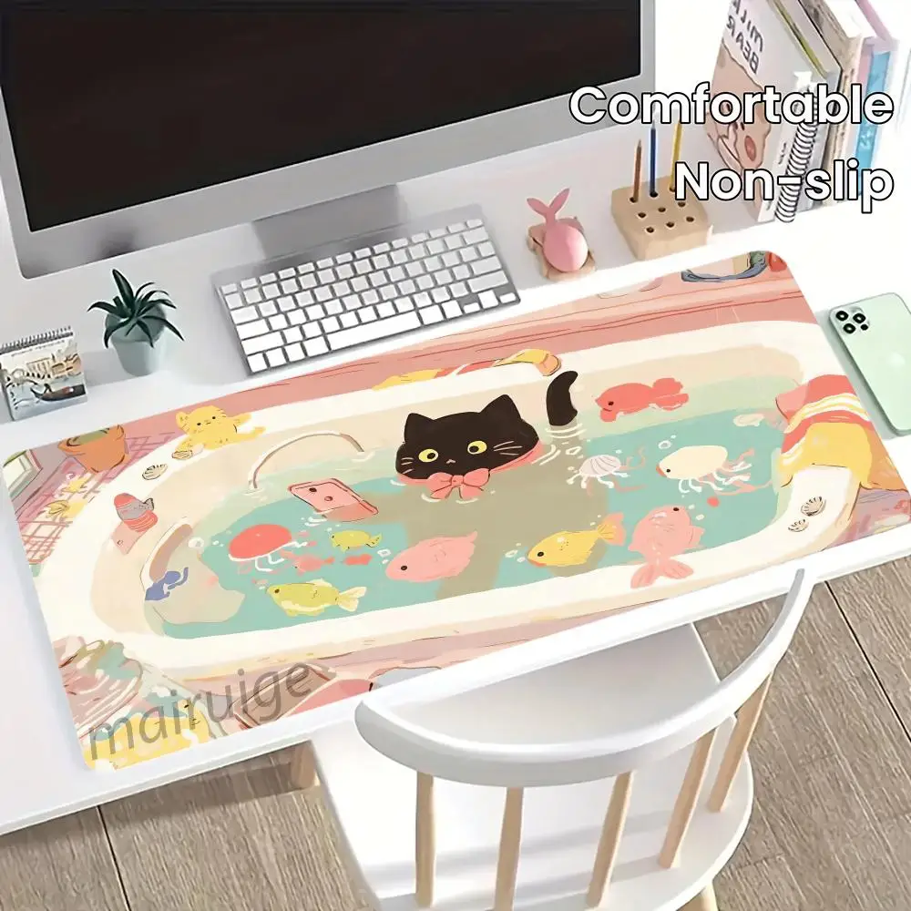 Kawaii Cats Beige Gaming Mouse Pad XXL, Cute Japanese Extended Big - View #2