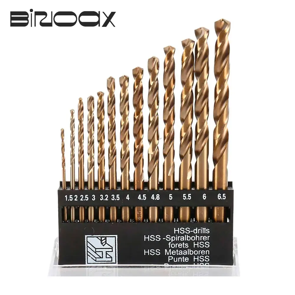 Binoax 13pcs Twist Drill Bit Set Round Shank HSS Titanium Coated Metric Drills for Metal Wood 1.5-6.5mm