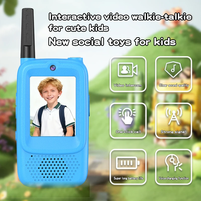 Kids Video Walkie Talkie with 2" HD Screen USB-C Rechargeable One-Click HD Call Intercom For Children Boys Girls Technology Gift