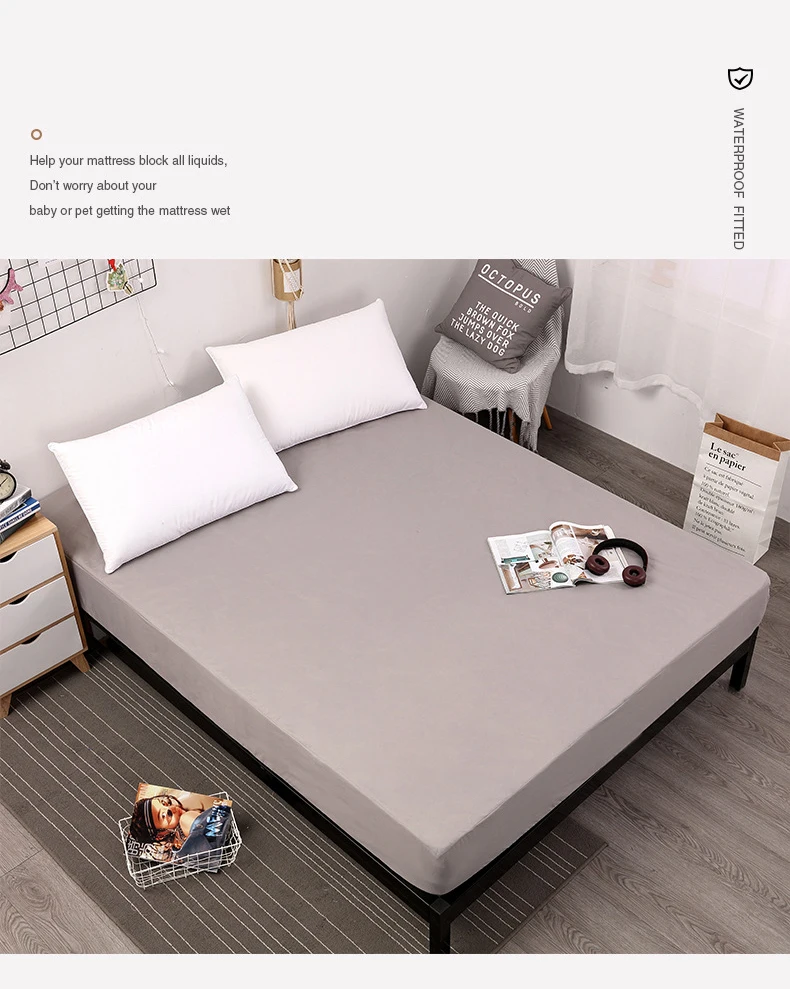 Description Picture 2 of item90/160/180x200 Waterproof Mattress Cover Or Pillowcase Protector Adjustable Fitted Bed Sheet Elastic Band Protector Non-slip