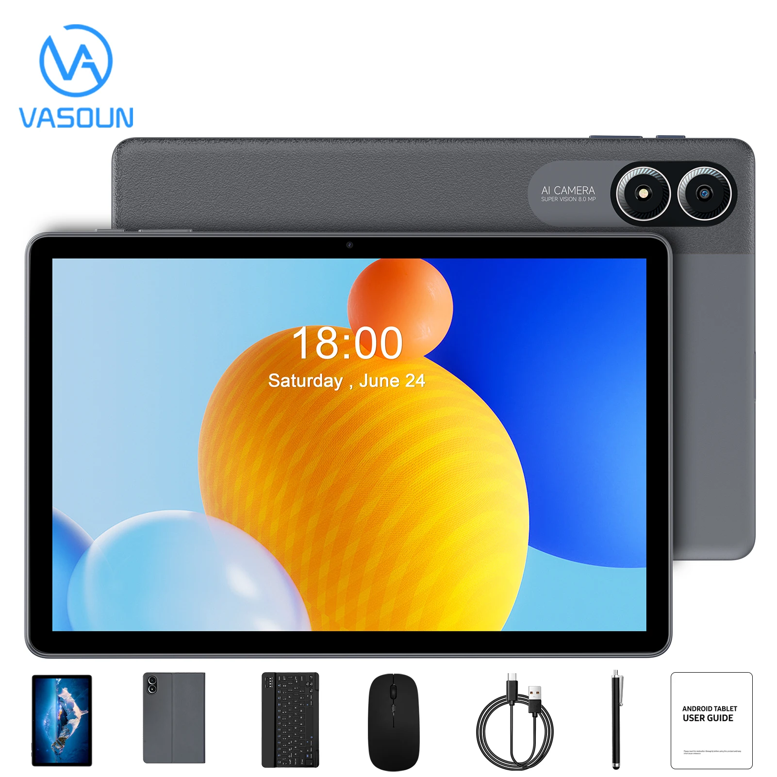 VASOUN 11 Inch Android 15 Tablet with Keyboard, Mouse, Case 