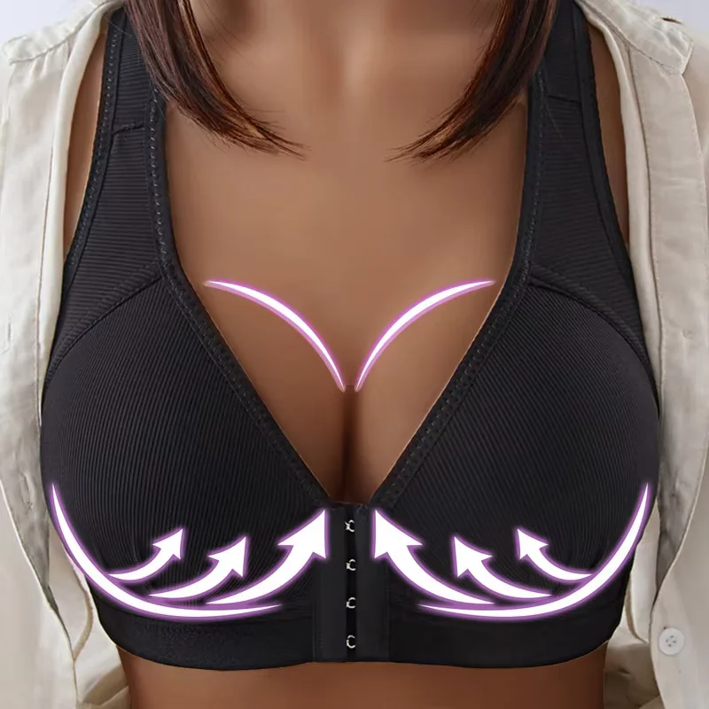Push Up Front Button Bra without Steel Ring Women's Bra Front Open Full Support Bralette Lift Up Brassiere Shockproof Underwear 1