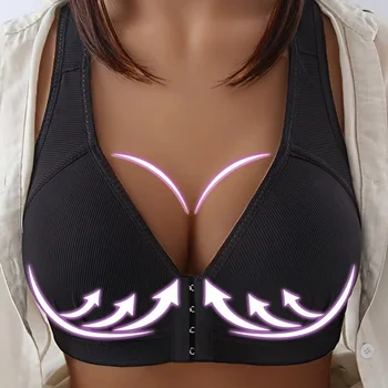 Push Up Front Button Bra without Steel Ring Women's Bra Front Open Full Support Bralette Lift Up Brassiere Shockproof Underwear 1
