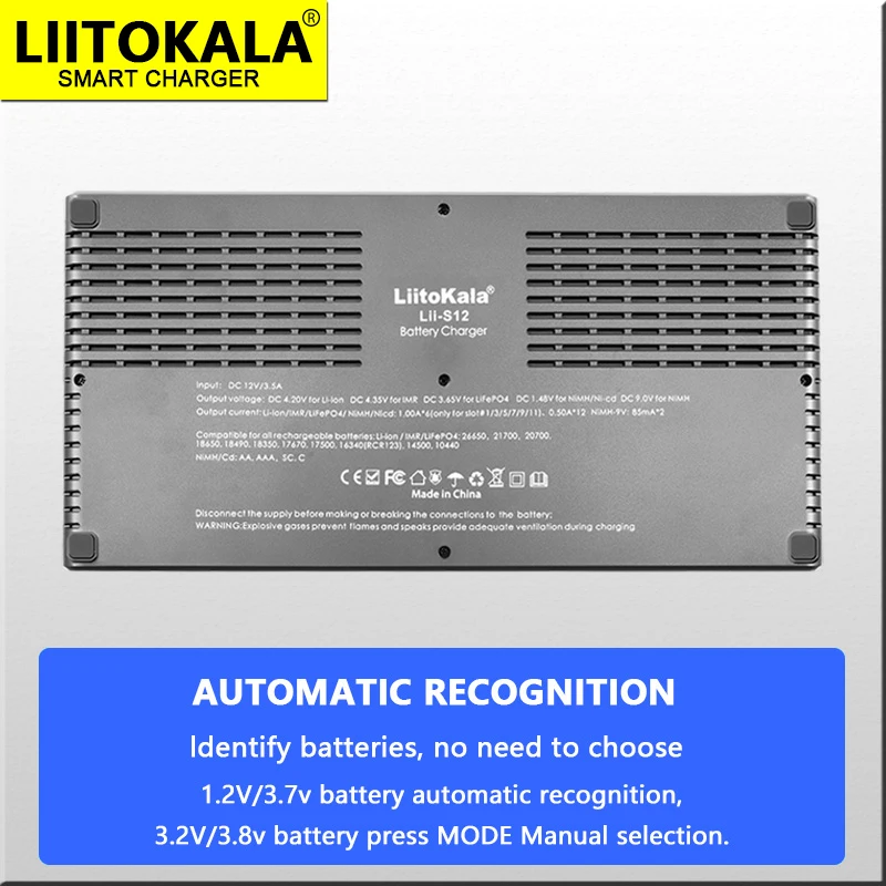 Battery Charger LiitoKala Lii-S8 Lii-S12 LCD For Li-ion LiFePO4 Ni-MH Ni-Cd 9V 21700 20700 26650 18350 18650 RCR123 18700