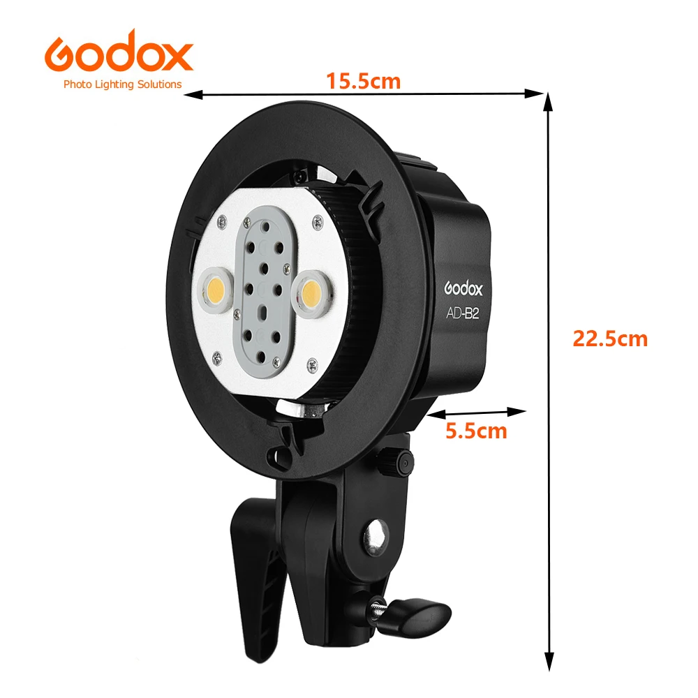 Godox AD-B2 듀얼 파워 트윈 헤드 보웬스 마운트, 2 Godox AD200 또는 AD200 프로 포켓 플래시 또는 플래시포인트 eVOLV 200 TTL 설치